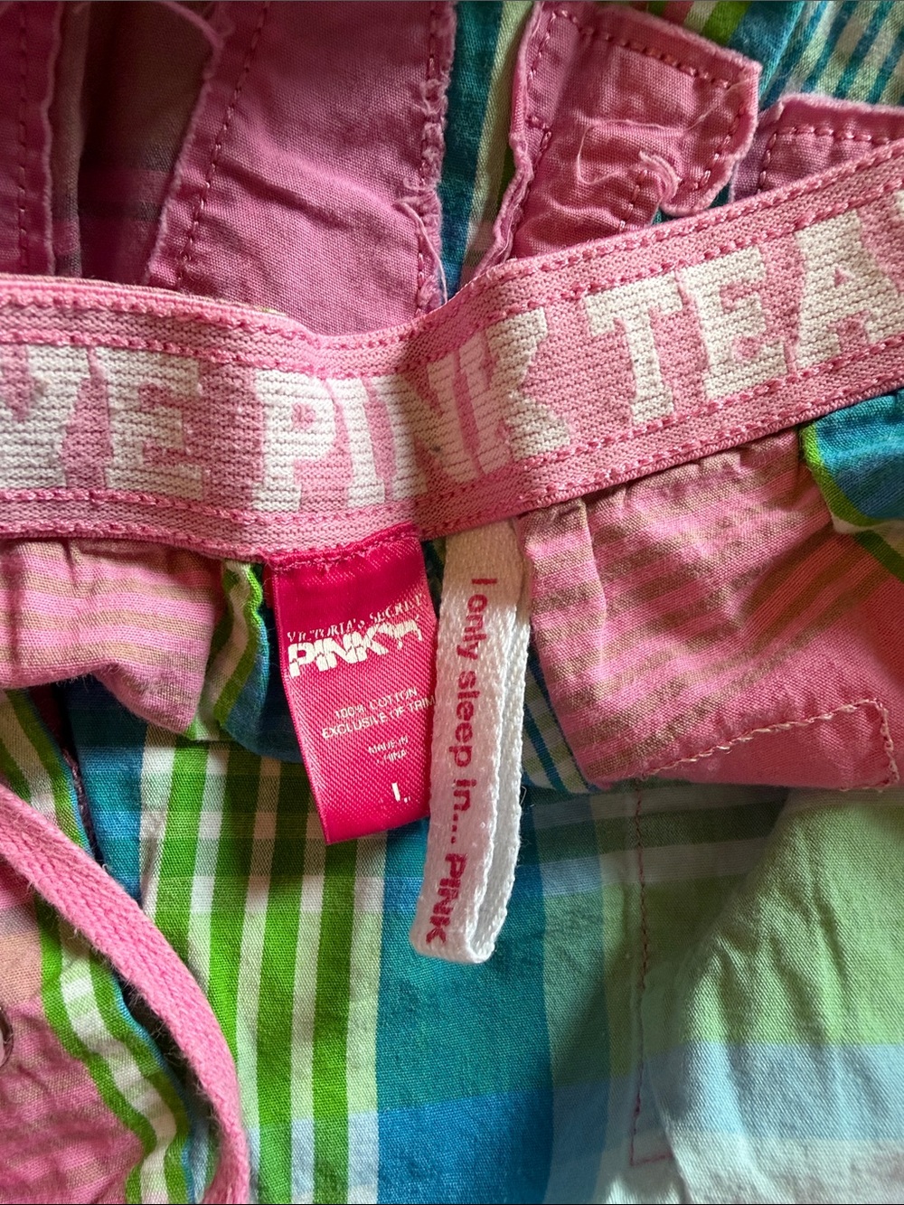*Vintage* PINK Victoria's Secret Pastel Plaid Pajama Pants with Pink Drawstring - Picture 6 of 6